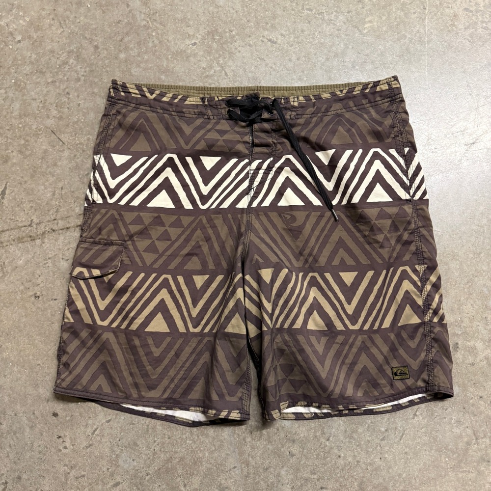 Quiksilver Mens Brown Tribal Geometric Board Shorts Swim Trunks Size Large L